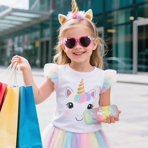 Beipegin Occhiali da Sole Bambina Unicorno Forma di Cuore Protezione UV Ultravioletti Occhiali Sole con Custodia miniatura 2