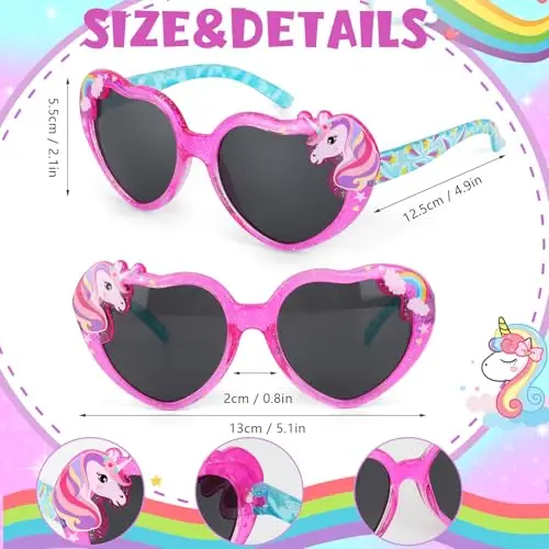 Beipegin Occhiali da Sole Bambina Unicorno Forma di Cuore Protezione UV Ultravioletti Occhiali Sole con Custodia miniatura 3