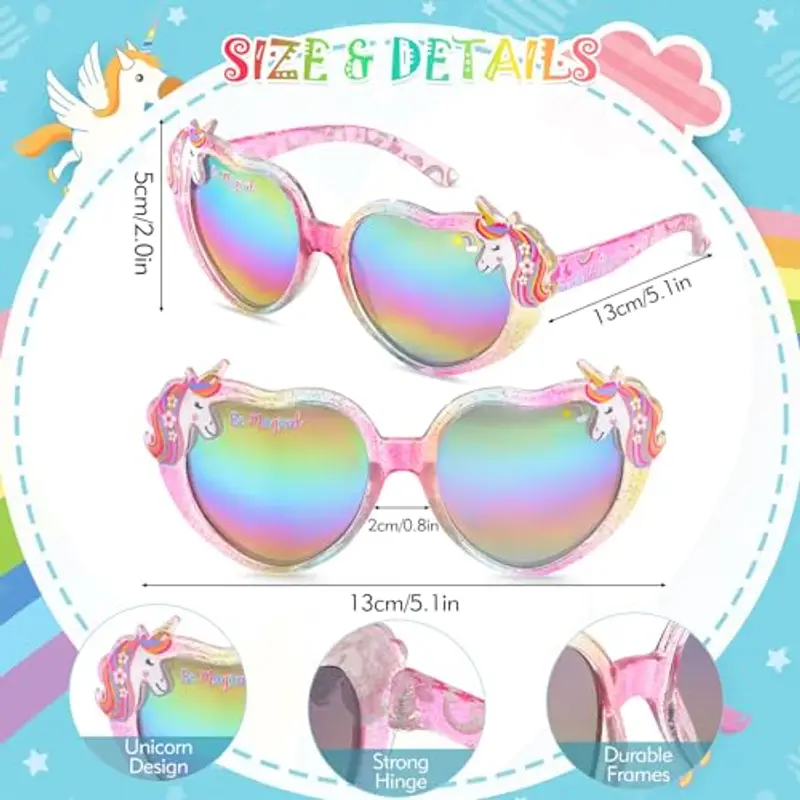 Beipegin Occhiali da Sole Bambina Unicorno Forma di Cuore Protezione UV Ultravioletti Occhiali Sole con Custodia miniatura 2