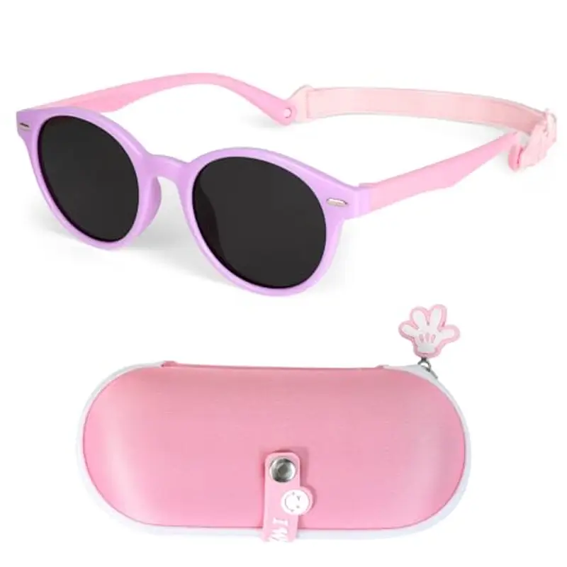 Beipegin Occhiali da Sole Bambino Bambina,Protezione UV400 Polarizzata Telaio Flessibile Occhiali da Sole con Cinturino Custodia per Ragazza Ragazzo Bambine - 3 a 10 anni