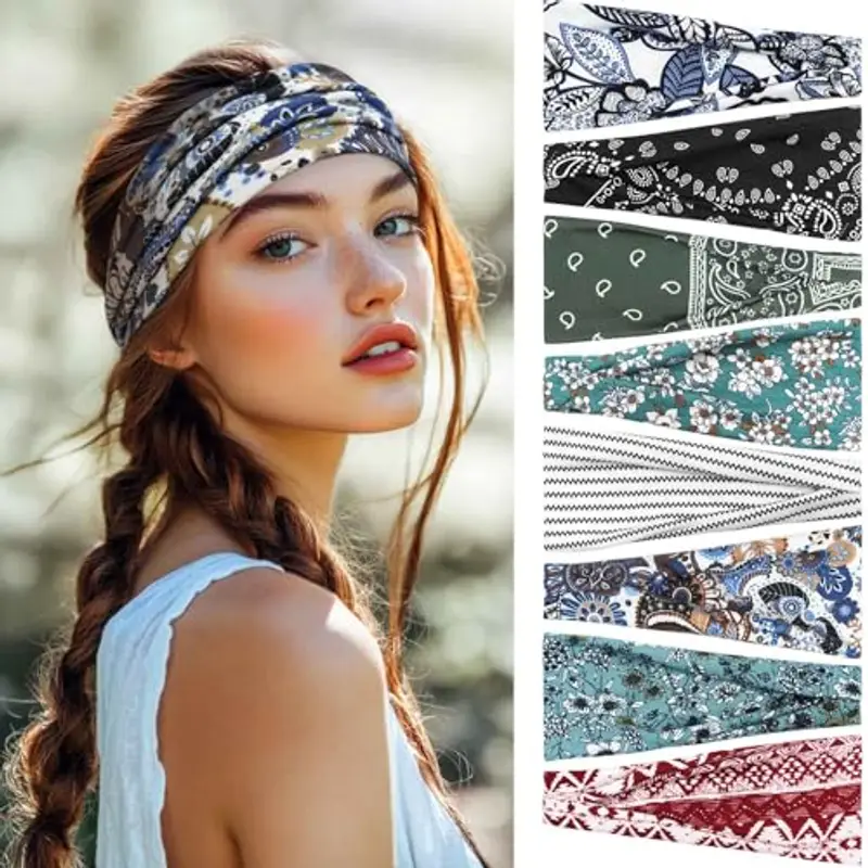 BELEVO 8 Pezzi Fascia Strette Per Capelli Donna, Fascia Elastica Capelli Bandana Donna Elastici Per Capelli Antiscivolo Da Sportiva Adatto Per Corsa, Yoga, Palestra