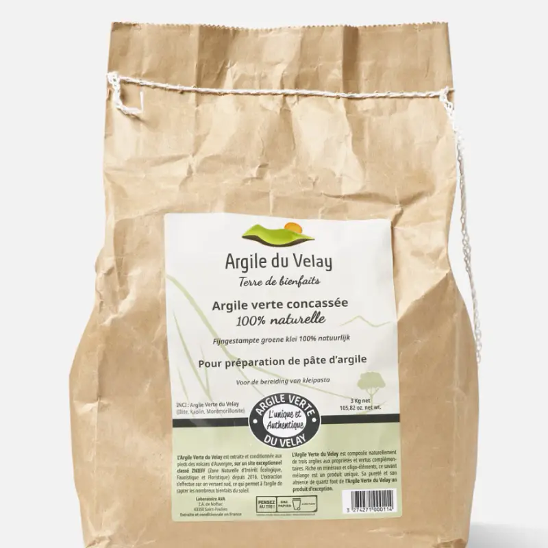 La Cura Dei Capelli Borsa Argilla Verde Del Velay Frantumata 100% Naturale Del Velay 3kg
