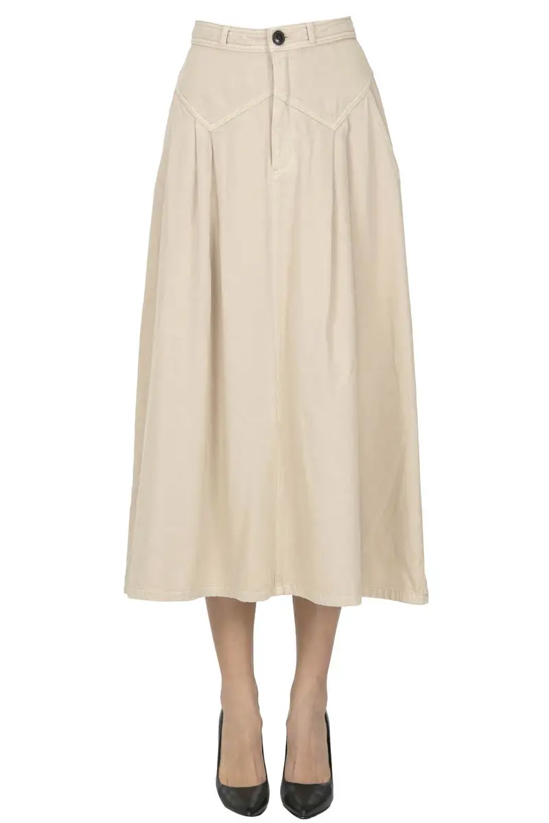 Gonna midi in denim Beige