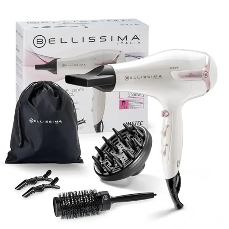 Bellissima Imetec K9 2600 Phon Leggero 2300W Asciugatura Rapida - Asciugacapelli Ionico - Capelli Idratati e Senza Effetto Crespo - Styling Definito con Diffusore e Spazzola Inclusi