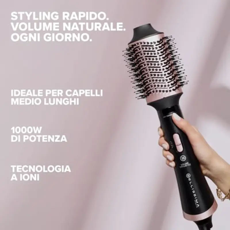 Bellissima Imetec, Spazzola ad Aria Volumizzante Volume Dry&Style, Asciuga, Modella e Dona Volume dalle Radici, Ionizzatore e Ceramica per Capelli Protetti, 1000W, Ideale per Capelli Medio-Lunghi miniatura 2