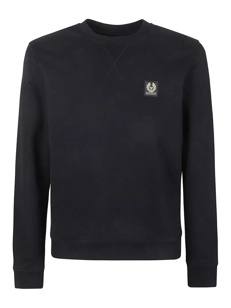 Felpa in cotone logo applicato Nero