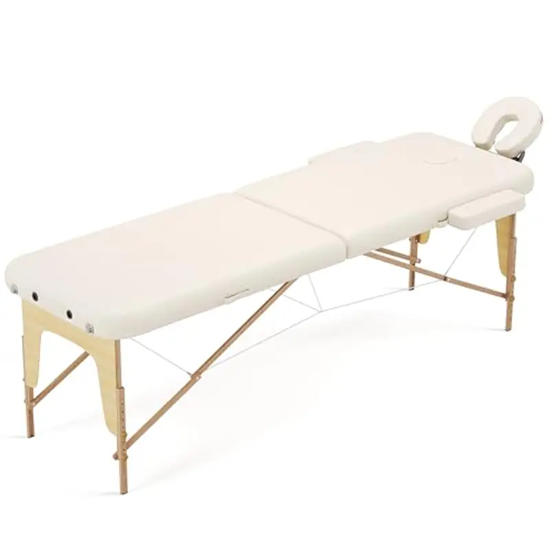 Beltom® LETTINO DA MASSAGGIO 2 ZONE IN LEGNO PORTATILE PESA SOLO 12, 8 KG RICHIUDIBILE - PANNELLO REIKI - ANGOLI ARROTONDATI RINFORZATI - Borsa - Panna miniatura 2