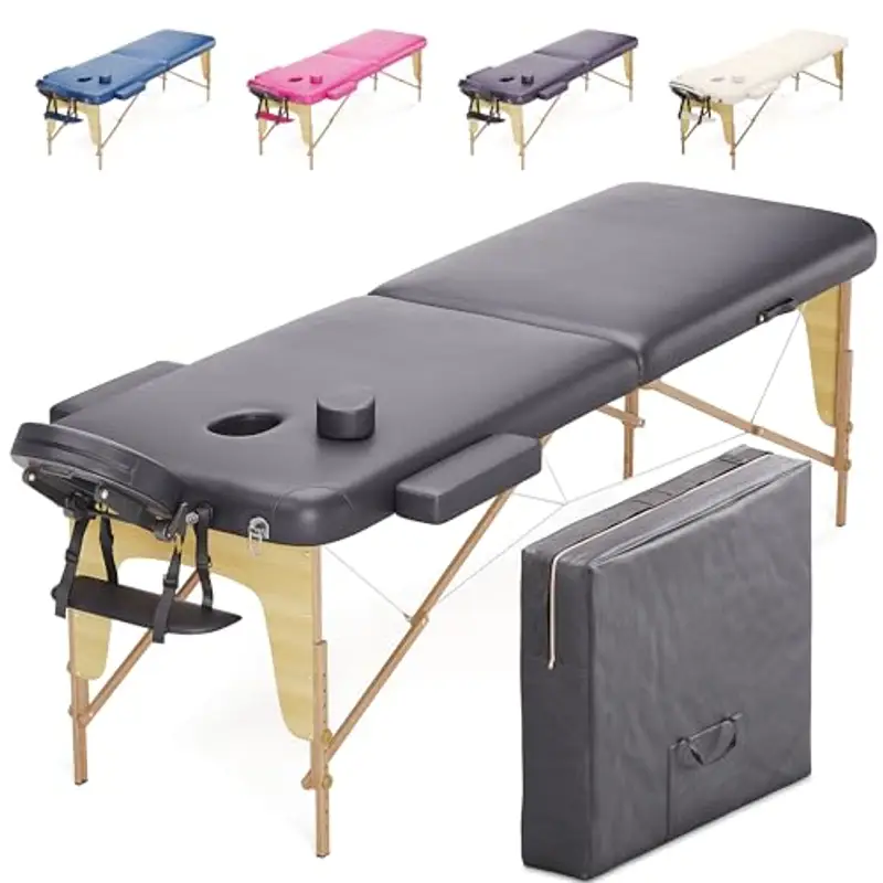 Beltom® LETTINO DA MASSAGGIO 2 ZONE IN LEGNO PORTATILE PESA SOLO 12,8 KG RICHIUDIBILE - PANNELLO REIKI - LETTINI MASSAGGI CON ANGOLI ARROTONDATI E RINFORZATI - FISIOTERAPIA TATTOO TATUAGGI RELAX-Nero