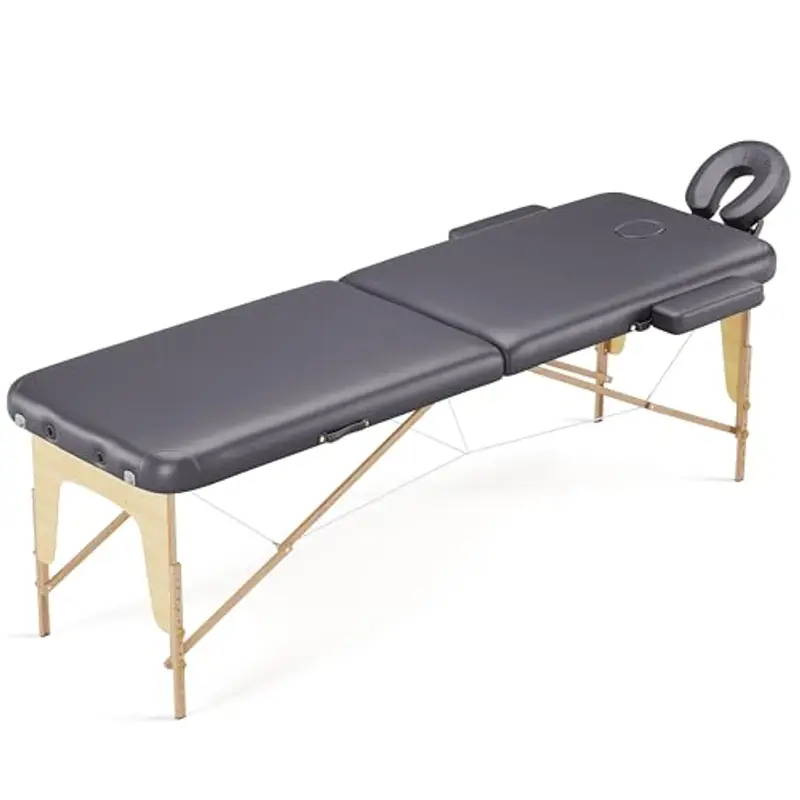 Beltom® LETTINO DA MASSAGGIO 2 ZONE IN LEGNO PORTATILE PESA SOLO 12, 8 KG RICHIUDIBILE - PANNELLO REIKI - LETTINI MASSAGGI CON ANGOLI ARROTONDATI E RINFORZATI - FISIOTERAPIA TATTOO TATUAGGI RELAX-Nero miniatura 2