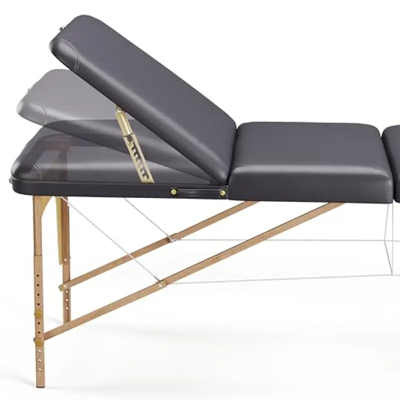 Beltom® LETTINO DA MASSAGGIO 3 ZONE IN LEGNO 195 X 70 CM - LETTINI PER MASSAGGI PORTATILI PIEGHEVOLI ANGOLI ARROTONDATI RINFORZATI E PANNELLO REIKI - FISIOTERAPIA TATTOO TATUAGGI RELAX - Nero miniatura 3