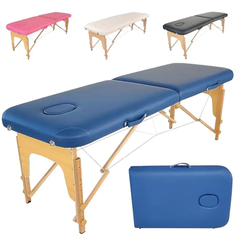 Beltom® LETTINO DA MASSAGGIO BASIC 2 ZONE IN LEGNO PORTATILE PESA SOLO 11,8 KG RICHIUDIBILE + PANNELLO REIKI + ANGOLI ARROTONDATI E RINFORZATI - FISIOTERAPIA ESTETISTA TATTOO TATUAGGI - Blu