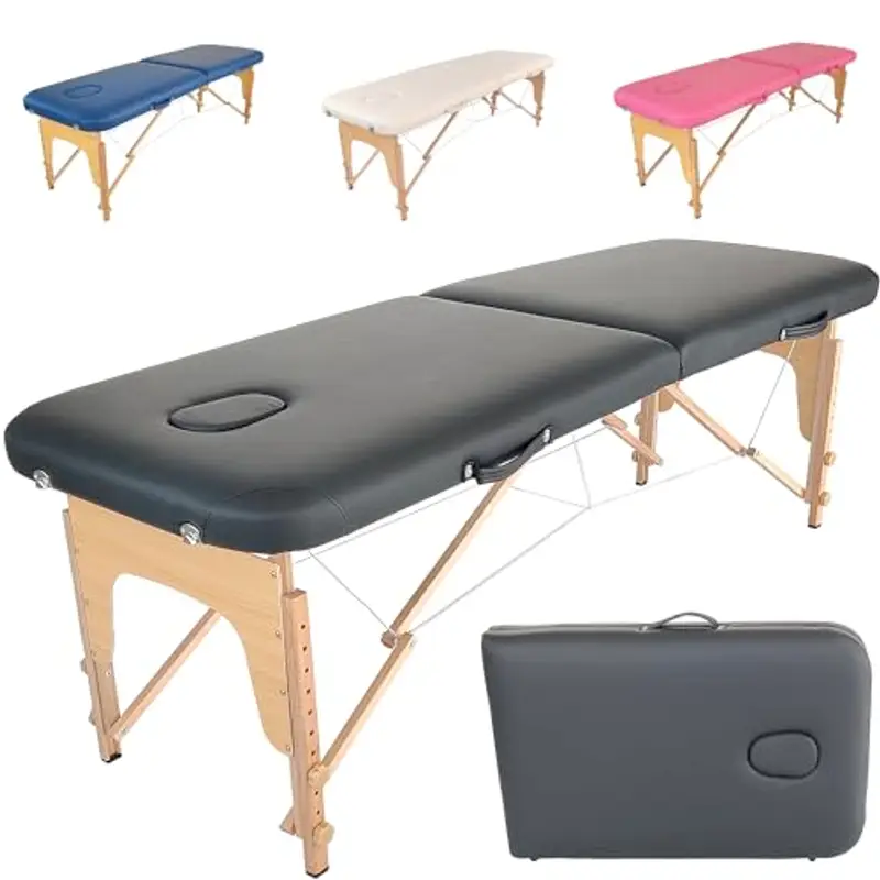 Beltom® LETTINO DA MASSAGGIO BASIC 2 ZONE IN LEGNO PORTATILE PESA SOLO 11,8 KG RICHIUDIBILE + PANNELLO REIKI + ANGOLI ARROTONDATI E RINFORZATI - FISIOTERAPIA ESTETISTA TATTOO TATUAGGI - Nero