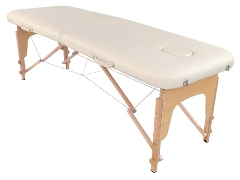 Beltom® LETTINO DA MASSAGGIO BASIC 2 ZONE IN LEGNO PORTATILE PESA SOLO 11, 8 KG RICHIUDIBILE + PANNELLO REIKI + ANGOLI ARROTONDATI E RINFORZATI - FISIOTERAPIA ESTETISTA TATTOO TATUAGGI - Panna miniatura 2