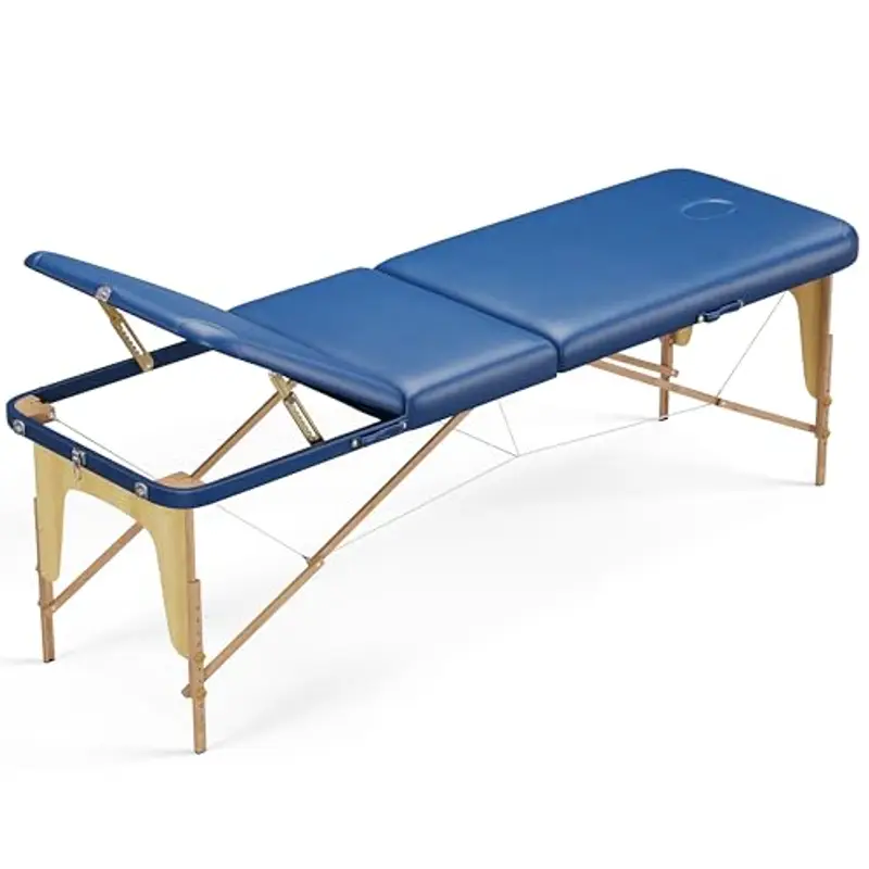 Beltom® Lettino Da Massaggio Basic 3 Zone In Legno Portatile Pesa Solo 12, 8 Kg Richiudibile + Pannello Reiki + Angoli Arrotondati E Rinforzati - Fisioterapia Estetista Tattoo Tatuaggi - Blu miniatura 2