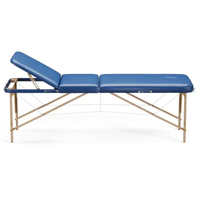 Beltom® Lettino Da Massaggio Basic 3 Zone In Legno Portatile Pesa Solo 12, 8 Kg Richiudibile + Pannello Reiki + Angoli Arrotondati E Rinforzati - Fisioterapia Estetista Tattoo Tatuaggi - Blu miniatura 3