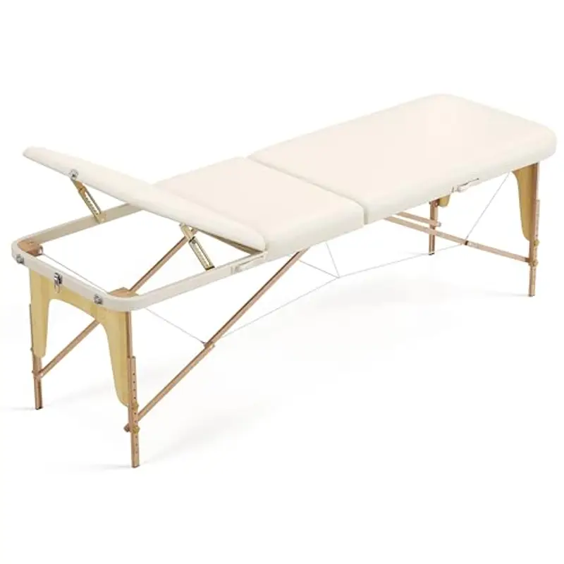 Beltom® Lettino Da Massaggio Basic 3 Zone In Legno Portatile Pesa Solo 12, 8 Kg Richiudibile + Pannello Reiki + Angoli Arrotondati E Rinforzati - Fisioterapia Estetista Tattoo Tatuaggi - Panna miniatura 2