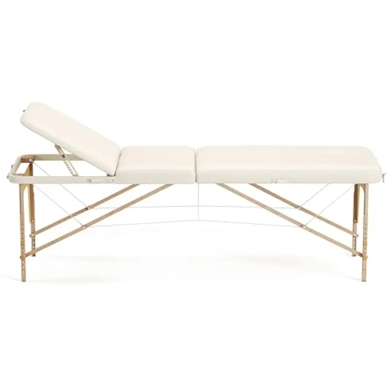Beltom® Lettino Da Massaggio Basic 3 Zone In Legno Portatile Pesa Solo 12, 8 Kg Richiudibile + Pannello Reiki + Angoli Arrotondati E Rinforzati - Fisioterapia Estetista Tattoo Tatuaggi - Panna miniatura 3