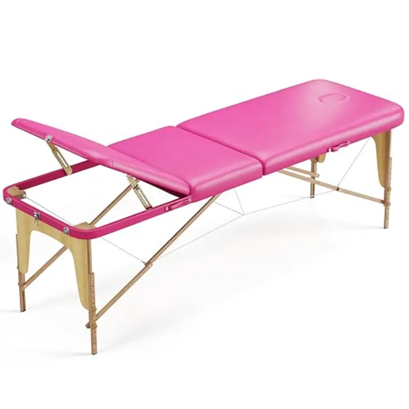 Beltom® Lettino Da Massaggio Basic 3 Zone In Legno Portatile Pesa Solo 12, 8 Kg Richiudibile + Pannello Reiki + Angoli Arrotondati E Rinforzati - Fisioterapia Estetista Tattoo Tatuaggi - Rosa miniatura 2