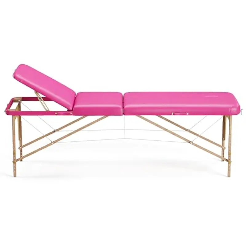 Beltom® Lettino Da Massaggio Basic 3 Zone In Legno Portatile Pesa Solo 12, 8 Kg Richiudibile + Pannello Reiki + Angoli Arrotondati E Rinforzati - Fisioterapia Estetista Tattoo Tatuaggi - Rosa miniatura 3