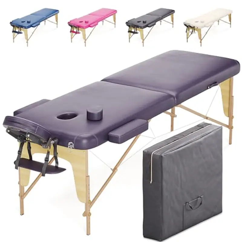 Beltom® LETTINO DA MASSAGGIO LETTINI MASSAGGI 2 ZONE IN LEGNO PORTATILE PESA SOLO 12,8 KG RICHIUDIBILE + PANNELLO REIKI + ANGOLI ARROTONDATI E RINFORZATI - FISIOTERAPIA ESTETISTA TATTOO TATUAGGI-LILLA