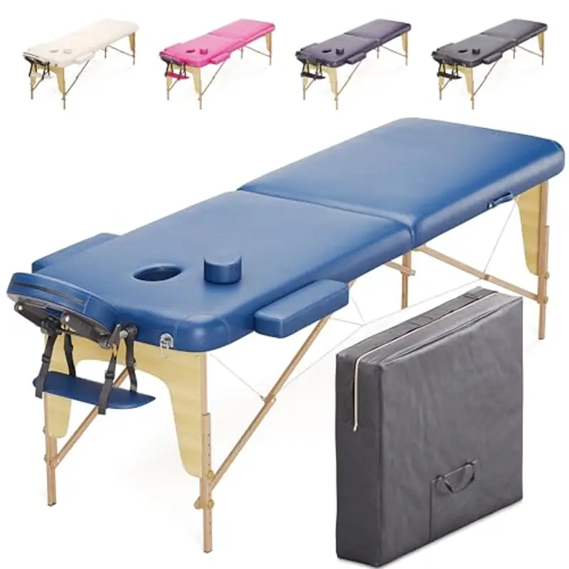 Beltom® LETTINO DA MASSAGGIO-LETTINI MASSAGGI 2 ZONE IN LEGNO PORTATILE PESA SOLO 12,8 KG RICHIUDIBILE-PANNELLO REIKI-ANGOLI ARROTONDATI E RINFORZATI-FISIOTERAPIA FISIOTERAPISTA TATTOO TATUAGGI-Blu