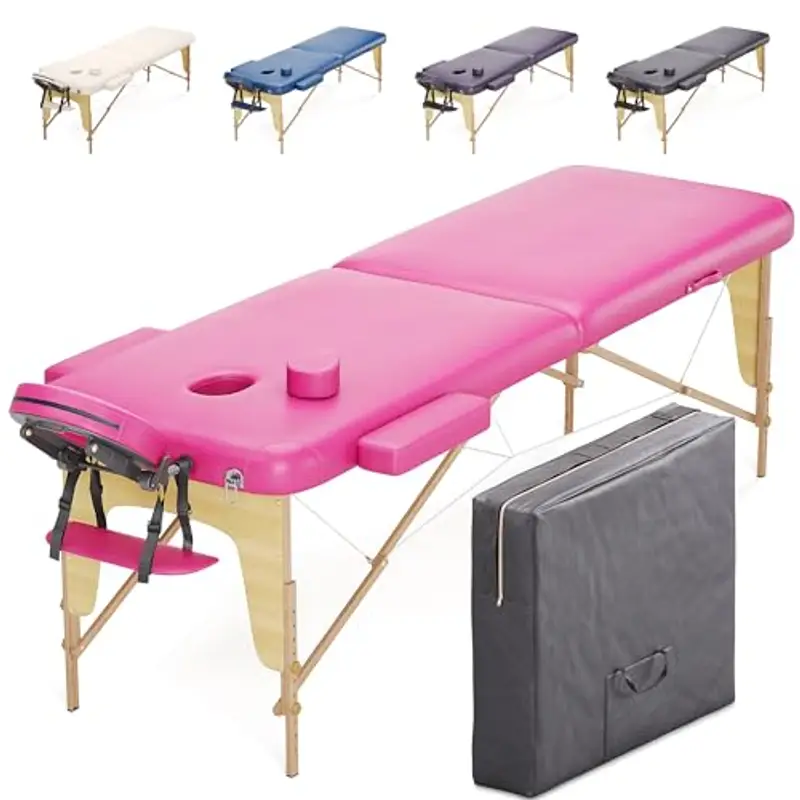 Beltom® LETTINO DA MASSAGGIO LETTINI MASSAGGI 2 ZONE LEGNO PORTATILE PESA SOLO 12,8 KG RICHIUDIBILE - PANNELLO REIKI ANGOLI ARROTONDATI E RINFORZATI - FISIOTERAPIA FISIOTERAPISTA TATTOO TATUAGGI-Rosa