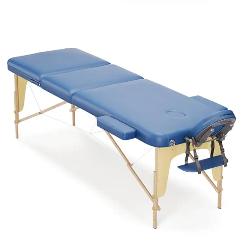 Beltom® LETTINO MASSAGGIO 3 ZONE IN LEGNO PORTATILE-DIMENSIONE 180x56 CM-PESA SOLO 13, 3KG CON ACCESSORI 14, 5KG + ANGOLI ARROTONDATI E RINFORZATI+ PANNELLO REIKI - LETTINI FISIOTERAPIA DA MASSAGGI-BLU miniatura 2