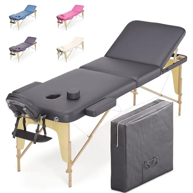 Beltom® LETTINO MASSAGGIO 3 ZONE IN LEGNO PORTATILE -DIMENSIONE 180x56 CM-PESA SOLO 13,3KG CON ACCESSORI 14,5KG+ANGOLI ARROTONDATI E RINFORZATI+ PANNELLO REIKI - PER FISIOTERAPIA - NERO