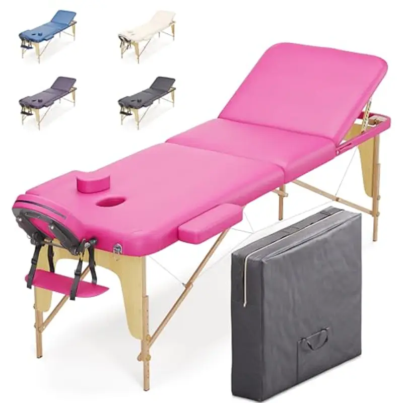 Beltom® LETTINO MASSAGGIO CLASSICO 3 ZONE IN LEGNO 195x70 CM LETTINI DA MASSAGGI PORTATILI PIEGHEVOLI - PANNELLO REIKI ANGOLI ARROTONDATI E RINFORZATI-FISIOTERAPIA FISIOTERAPISTA TATTOO TATUAGGI-Rosa