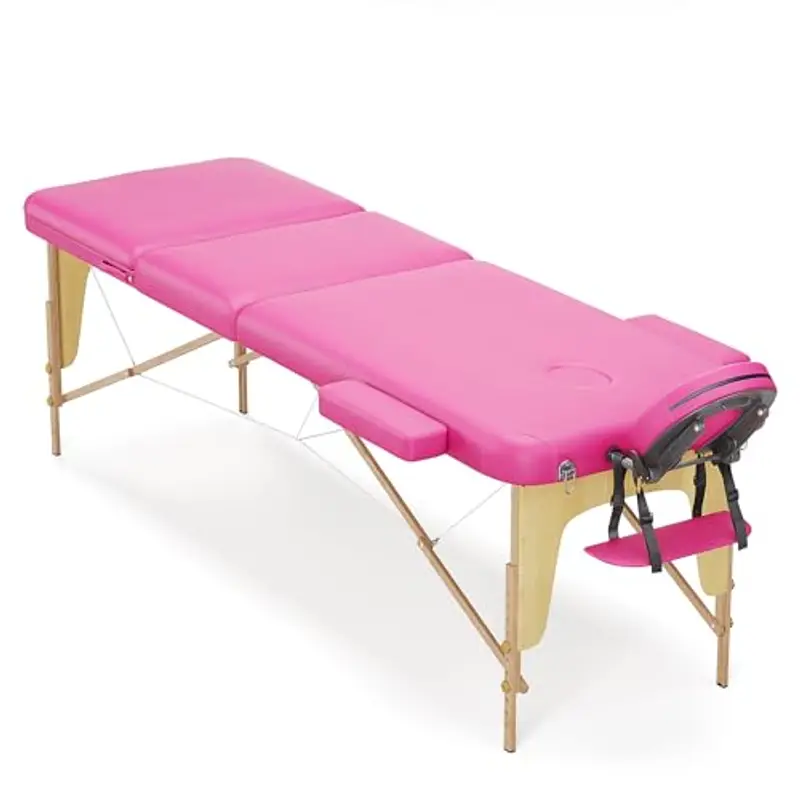 Beltom® LETTINO MASSAGGIO CLASSICO 3 ZONE IN LEGNO 195x70 CM LETTINI DA MASSAGGI PORTATILI PIEGHEVOLI - PANNELLO REIKI ANGOLI ARROTONDATI E RINFORZATI-FISIOTERAPIA FISIOTERAPISTA TATTOO TATUAGGI-Rosa miniatura 2