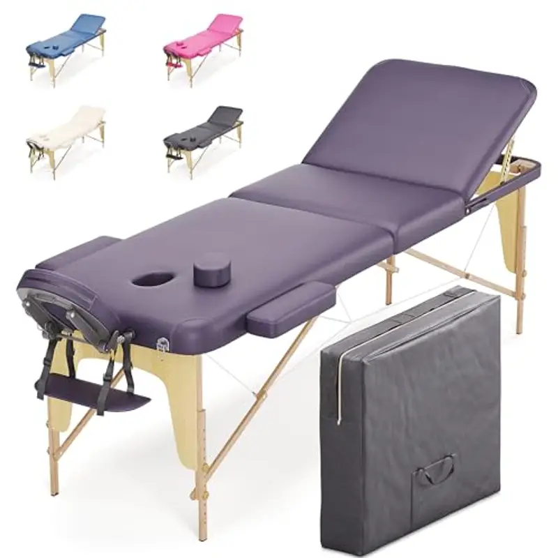 Beltom® LETTINO MASSAGGIO CLASSICO 3 ZONE LEGNO 195x70 CM, PORTATILI PIEGHEVOLI - PANNELLO REIKI, ANGOLI ARROTONDATI E RINFORZATI - FISIOTERAPIA FISIOTERAPISTA TATUAGGI - Lilla