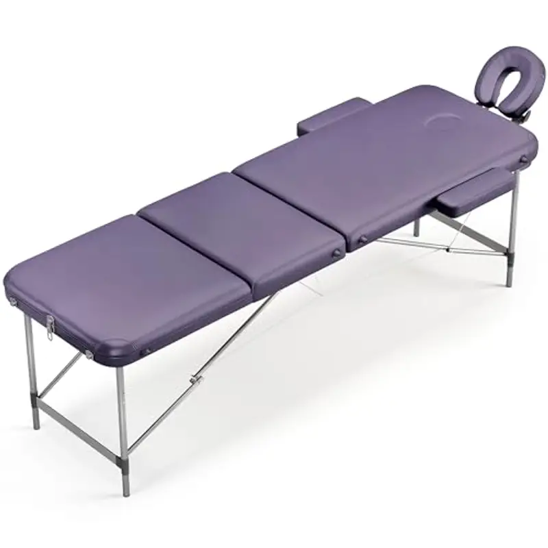 Beltom® Lettino per Massaggi 3 Zone Alluminio 195x70 Cm Portatile Pieghevole Angoli Arrotondati Rinforzati Lilla miniatura 3