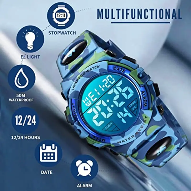 BEN NEVIS Orologio da Polso Orologi Sport per Bambini Digitale Multifunzione Impermeabile LED Luce Allarme Calendario Data con Cinturino in Silicone Blu miniatura 3