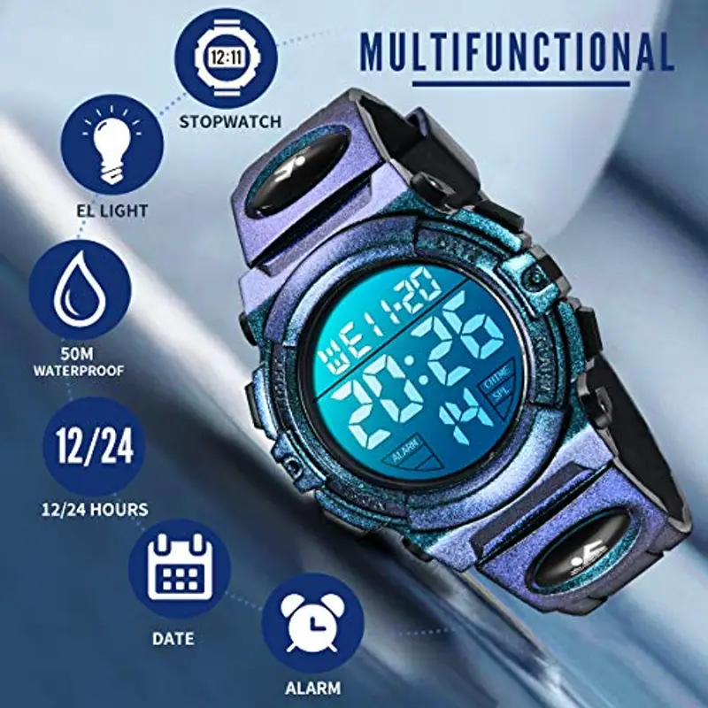 BEN NEVIS Orologio da Polso Orologi Sport per Bambini Digitale Multifunzione Impermeabile LED Luce Allarme Calendario Data con Cinturino in Silicone Blu miniatura 3