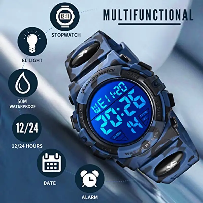 BEN NEVIS Orologio da Polso Orologi Sport per Bambini Digitale Multifunzione Impermeabile LED Luce Allarme Calendario Data con Cinturino in Silicone Blu miniatura 3