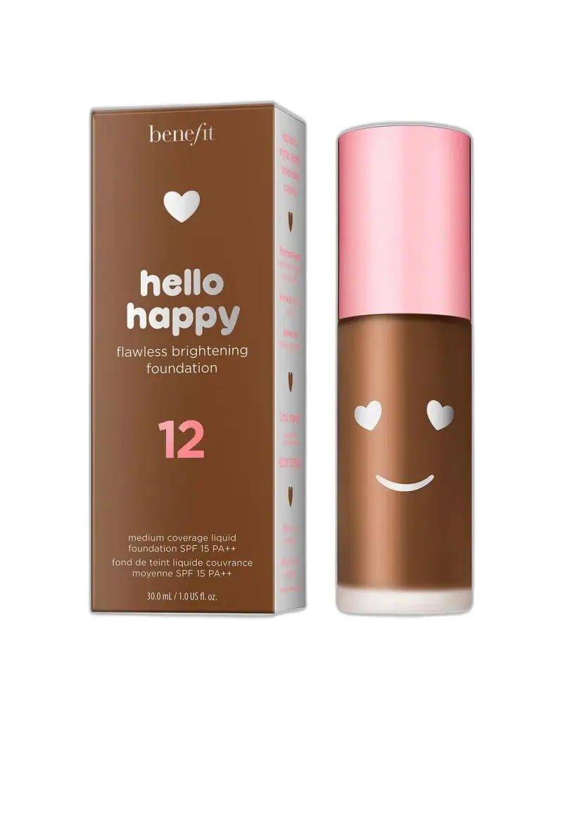 Hello Happy, illuminante, fondotinta liquido, 12, Deep Warm, SPF 15, 30 ml