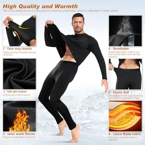 BENNIES Intimo Termico Uomo Tuta Termica Completo Set Pantaloni Termici Tuta Sci Abbigliamento Invernale per Sci miniatura 3