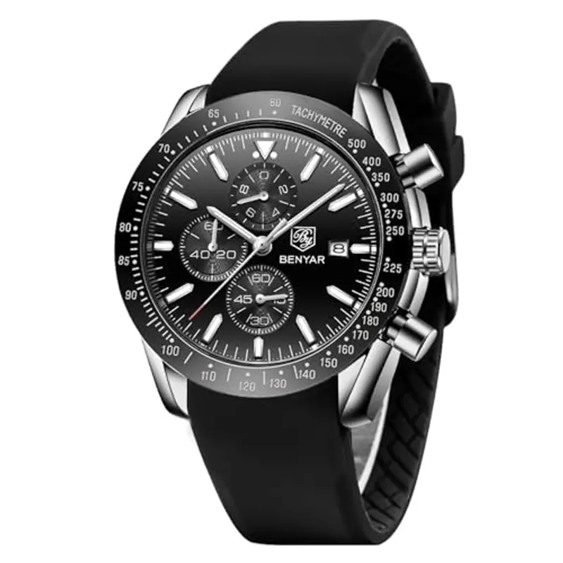 BENYAR Orologio da uomo Al Quarzo Timing Code 30M Cinturino Impermeabile Data Display Glow Sport Cinturino in pelle Regalo Moda Orologio da uomo