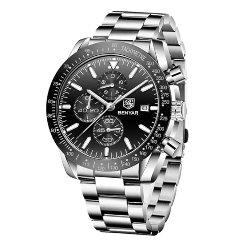 BENYAR Orologio da uomo Al Quarzo Timing Code 30M Cinturino Impermeabile Data Display Glow Sport Cinturino in pelle Regalo Moda Orologio da uomo