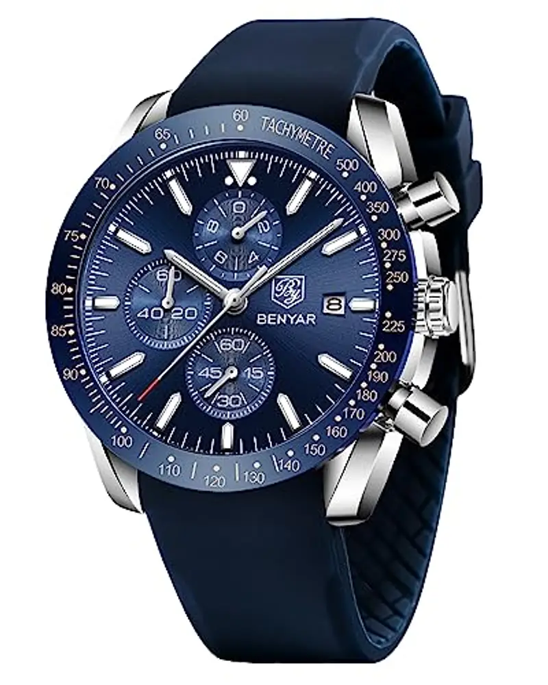 BENYAR Orologio da Uomo Cronografo Analogico Movimento al Quarzo Impermeabile Luminoso Moda Sportivo Affari Orologio da Polso Elegante Regalo per Uomo