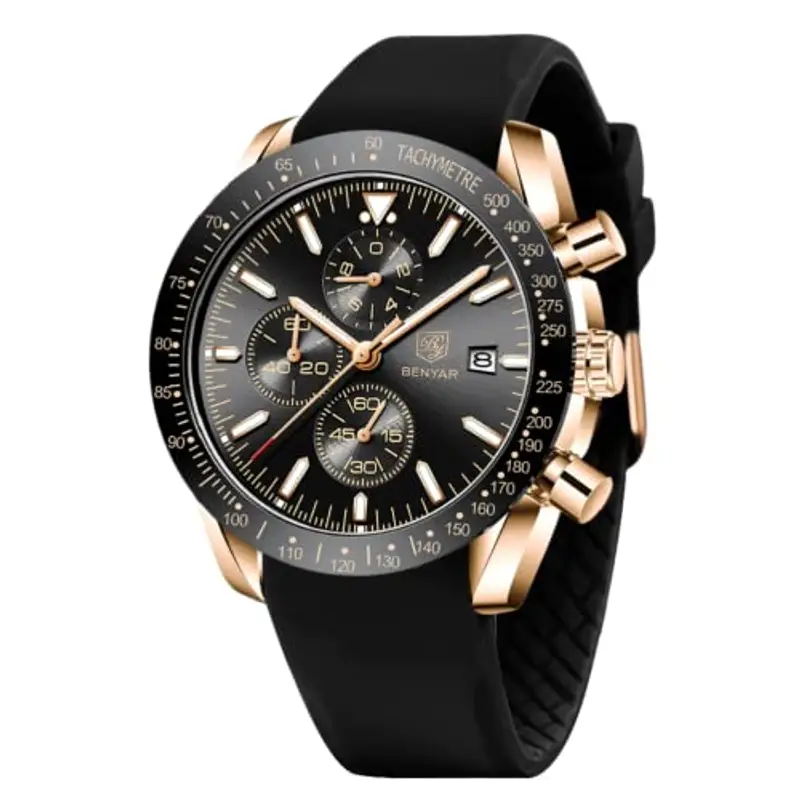 BENYAR Orologio da Uomo Cronografo Analogico Movimento al Quarzo Impermeabile Luminoso Moda Sportivo Affari Orologio da Polso Elegante Regalo per Uomo