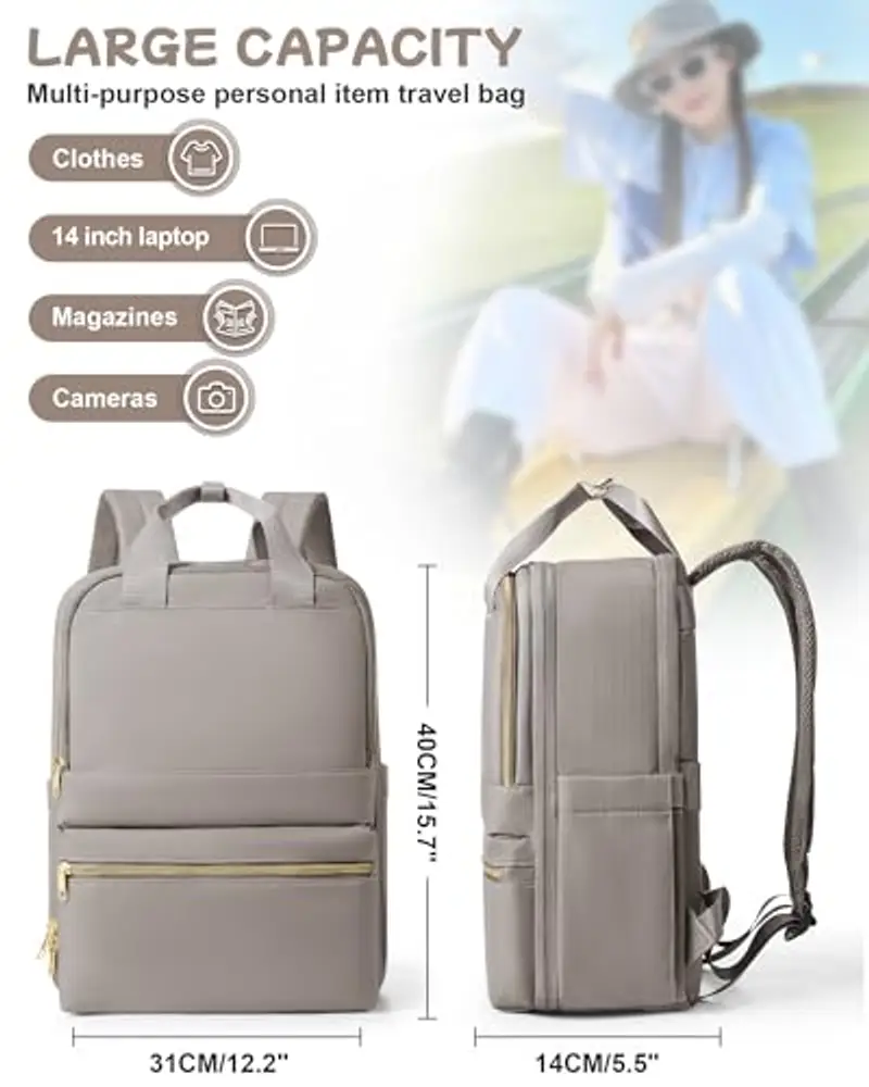 Bergsalz Zaino Donna Uomo Ryanair 40x20x25 Da Viaggio Impermeabile Bagaglio a Mano Università Casual Per Laptop Da 14 Pollici Verde Militare miniatura 2