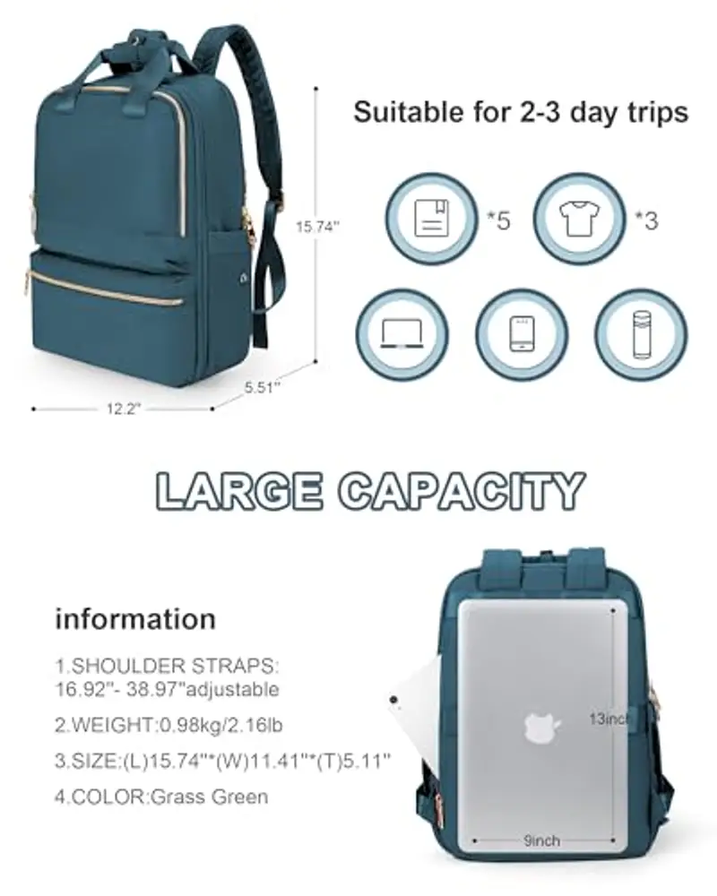 Bergsalz Zaino Donna Uomo Ryanair 40x20x25 Da Viaggio Sportivo Impermeabile Aereo Bagaglio a Mano Università Casual Per Laptop Da 14 Pollici Blu Pavone miniatura 2