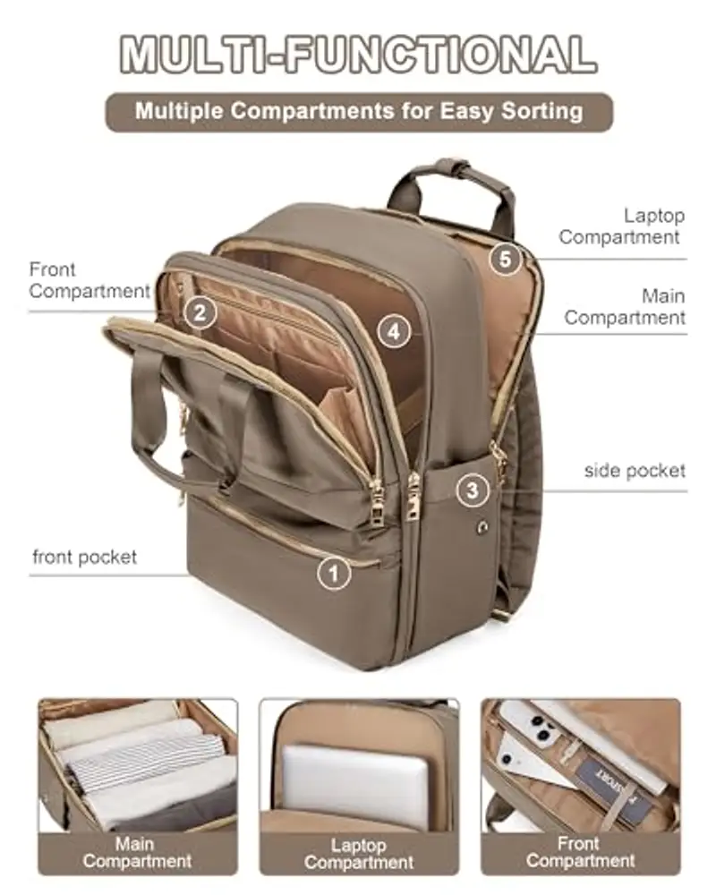 bergsalz Zaino Donna Uomo Sportivo Impermeabile Con Scomparto per Tasca Umida, Da Viaggio Aereo, Bagaglio A Mano, Fitness Casual Marrone miniatura 3