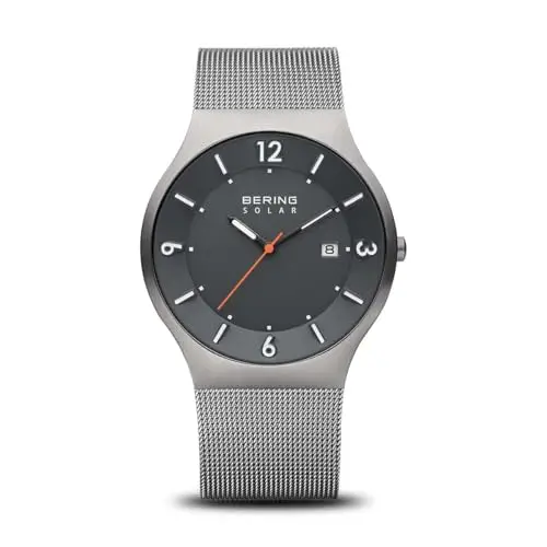 BERING Solar 14440-007 Orologio da polso da uomo, cassa in acciaio inossidabile grigia da 40 mm e quadrante blu,