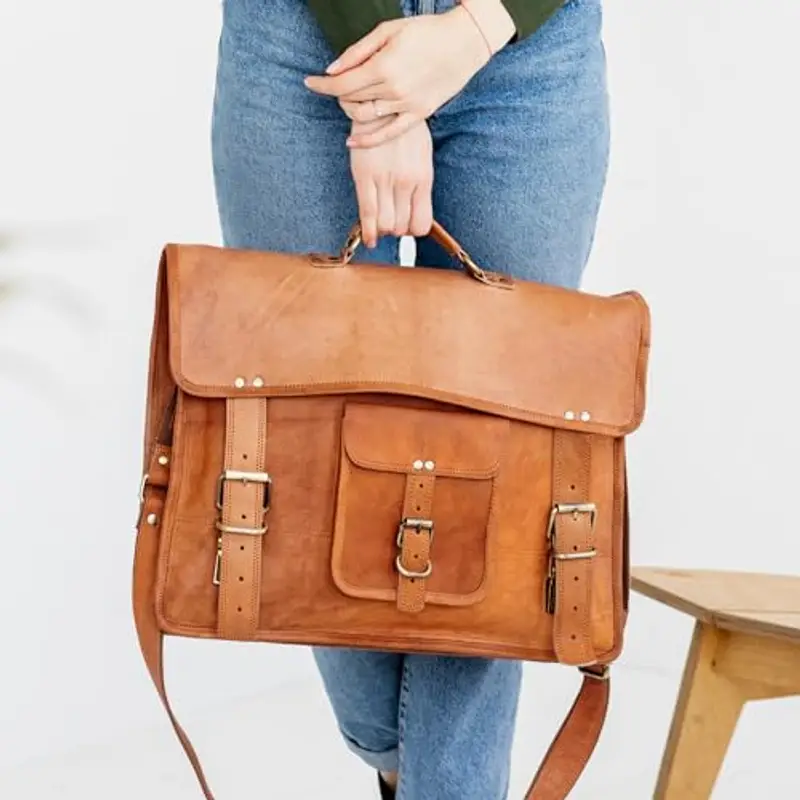 Berliner Bags Vintage Ventiquattrore Berlin, Borsa da Lavoro a Tracolla in Vera Pelle, Borsa Porta PC per Ufficio e Viaggi, Unisex - Marrone miniatura 2