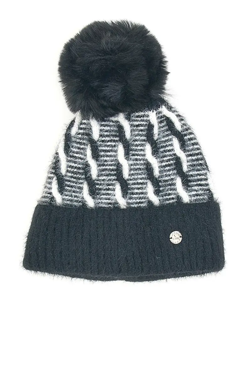 Berretto con pon-pon nero e bianco con interno foderato GIANMARCO VENTURI 61055