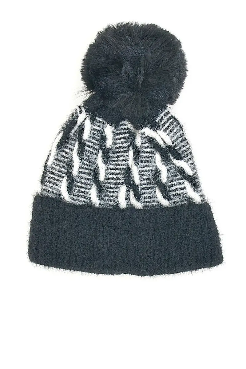 Berretto con pon-pon nero e bianco con interno foderato GIANMARCO VENTURI 61055 miniatura 3