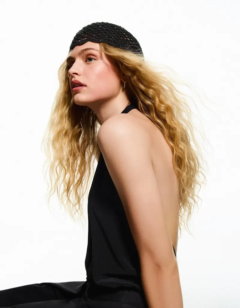 Berretto In Maglia Con Paillette Donna Nero