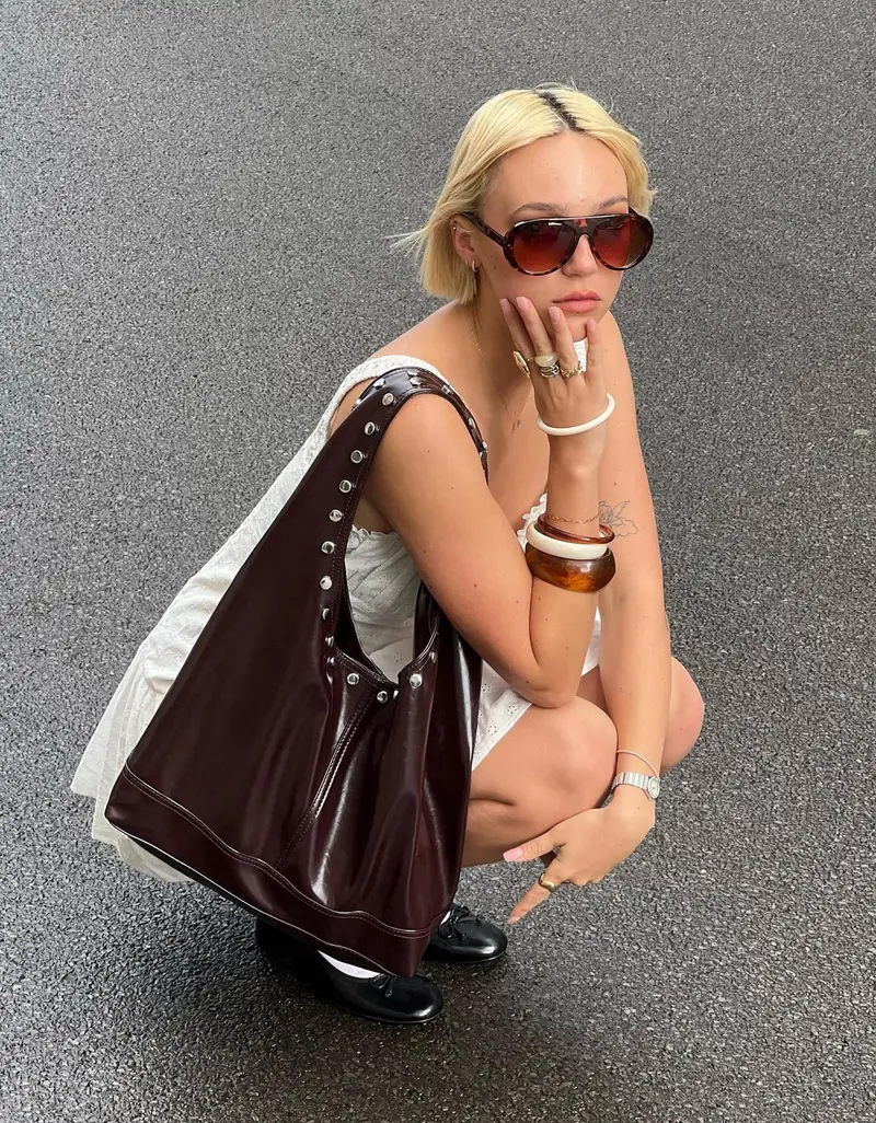 Borsa Borchie Donna Marrone